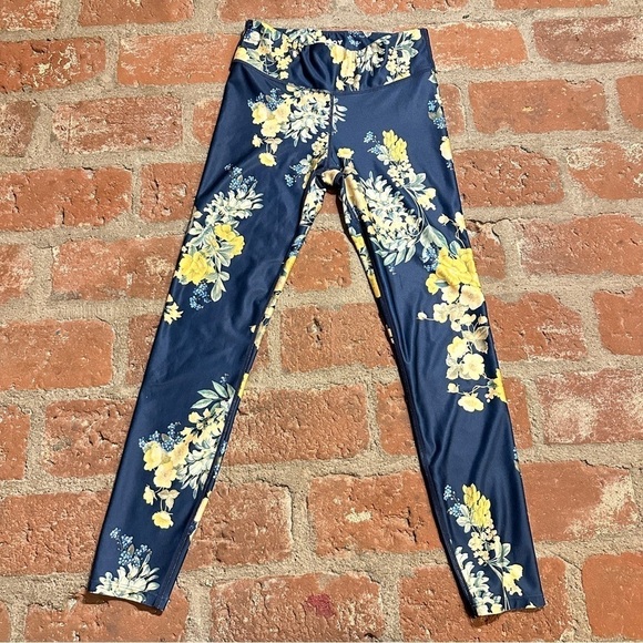 Joy Lab Navy and Yellow Floral Leggings Size Small - Picture 1 of 16